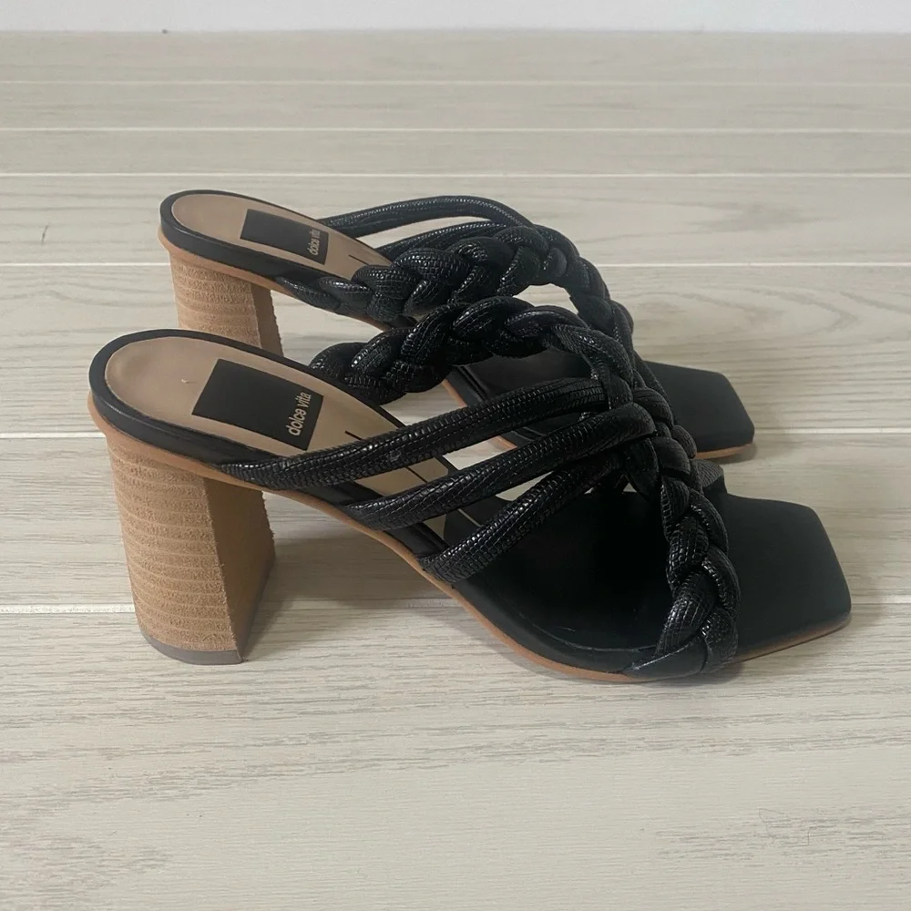 Dolce Vita Pipin black embossed leather block heels - Picture 2 of 5